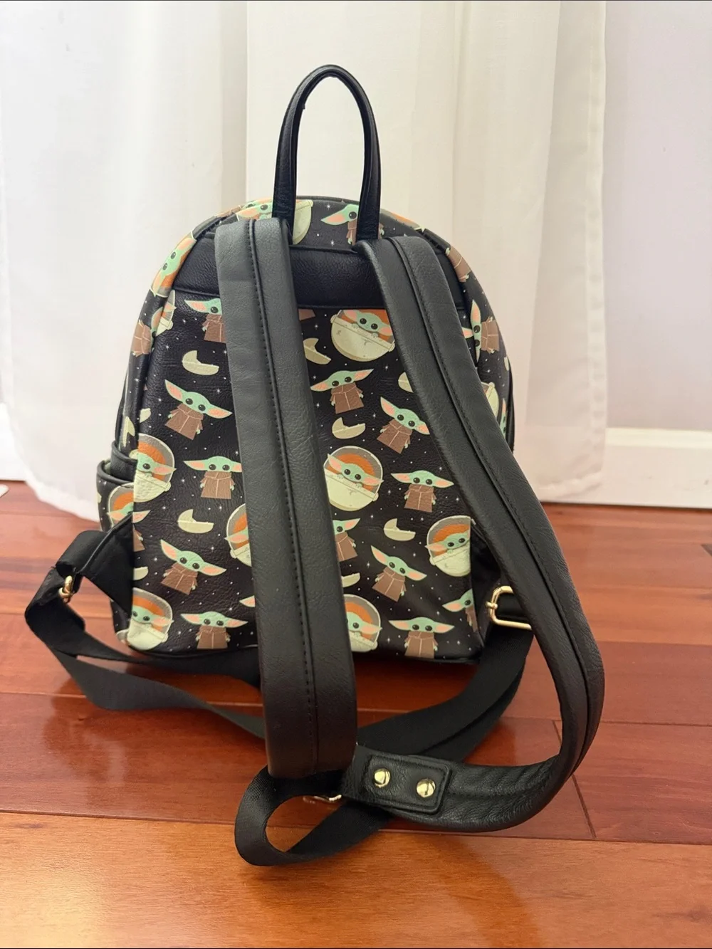 Loungefly Star Wars Grogu Pattern Kids Mini Backpack - Black, Green, Tan